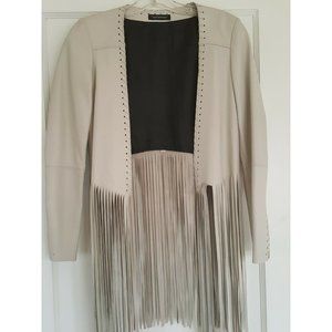 The Perfext NEW W Tags $1495 Women's Open Front Fringed Leather Jacket Size XS